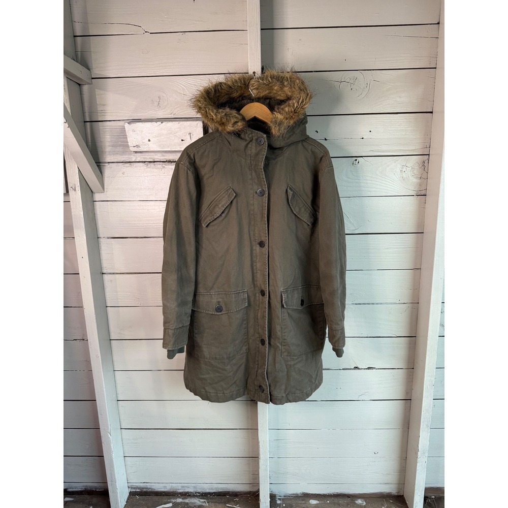 Universal Thread Olive Green Faux Fur Trim Hooded Utility Parka Jacket Large